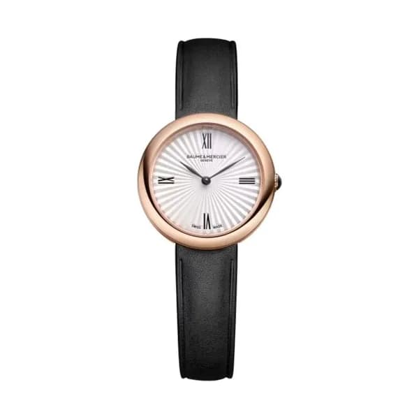 Baume & Mercier Montre Baume et Mercier Joia quartz cadran argenté bracelet cuir noir 28 mm
