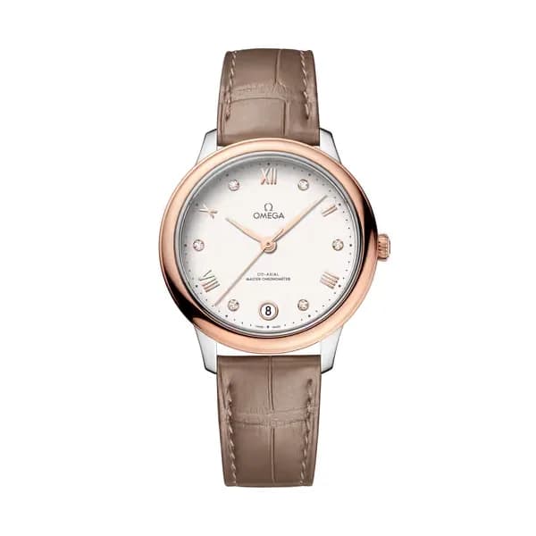Omega De Ville 34 mm, acier - or « Sedna™ » sur bracelet en cuir