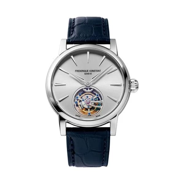 Frédérique Constant Montre Frédérique Constant Tourbillon Manufacture Automatique Cadran Argent Bracelet Crocodile - FC-980S3H6
