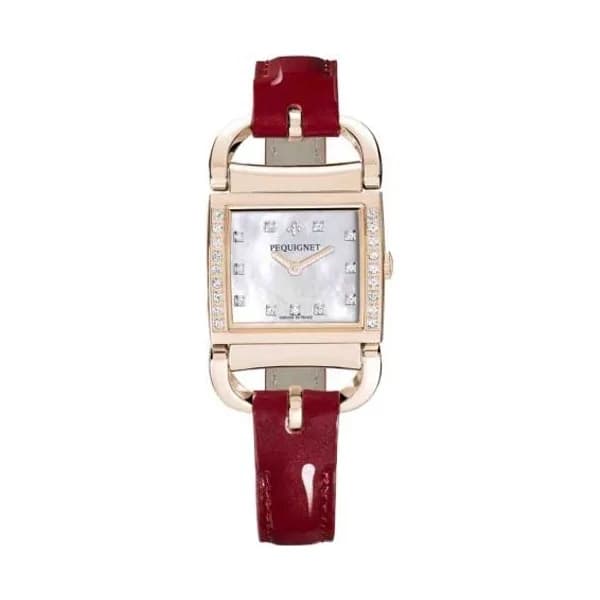 Pequignet E. Montre Pequignet Attellage Quartz - Cadran Nacre Blanc - Bracelet Rouge verni - 5896509CD-CR