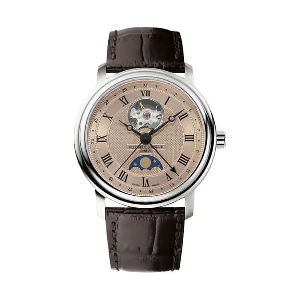 Frédérique Constant Montre Frédérique Constant Classics Heart Beat Moonphase Date automatique cadran saumon bracelet cuir 40 mm