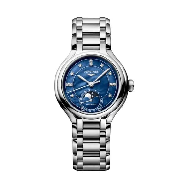 Longines Montre Longines Longines primaluna moonphase 34 mm Automatique Cadran Nacre bleue lumineuse Bracelet Acier
