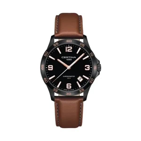 Certina Montre Certina DS-8 41.5mm Quartz Cadran Noir Bracelet Cuir