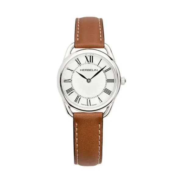 Michel Herbelin Montre Michel Herbelin Equinoxe quartz cadran blanc bracelet cuir brun 28 mm