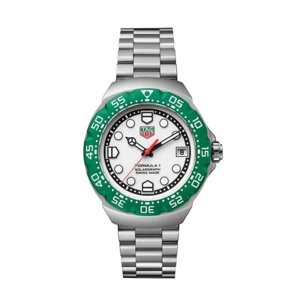 TAG Heuer Montre TAG Heuer Formula 1 Solargraph cadran blanc lunette verte bracelet acier 38 mm