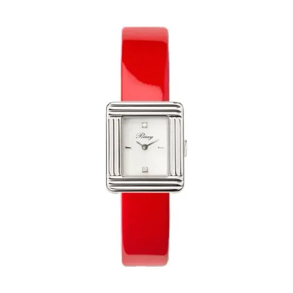 Poiray Montre Poiray Ma Première Mini Acier Cadran Serti Bracelet Veau Vernis Rouge