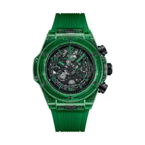 Hublot Montre Hublot Big Bang Unico Green SAXEM automatique cadran squelette bracelet caoutchouc vert 42 mm