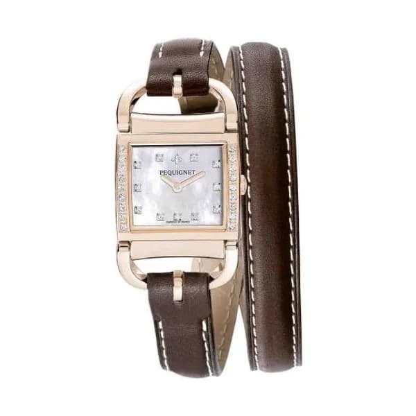 Pequignet E. Montre Pequignet Attellage Quartz - Cadran Nacre Blanc - Bracelet Marron Foncé - 5896509CD-DTCMF