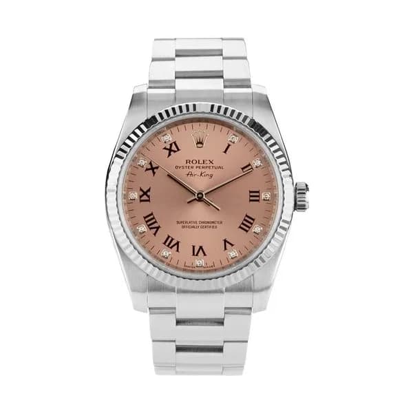 Rolex Montre Rolex "Air King" lunette cannelée or blanc et index diamants automatique 34 mm
