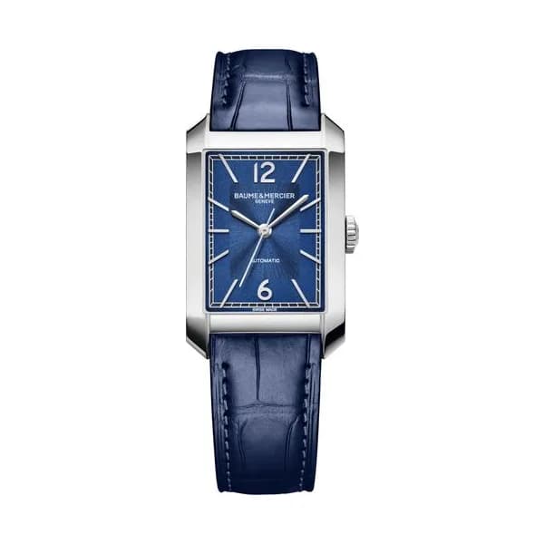 Baume & Mercier Montre Baume et Mercier Hampton automatique cadran bleu bracelet cuir bleu 43 x 27 mm