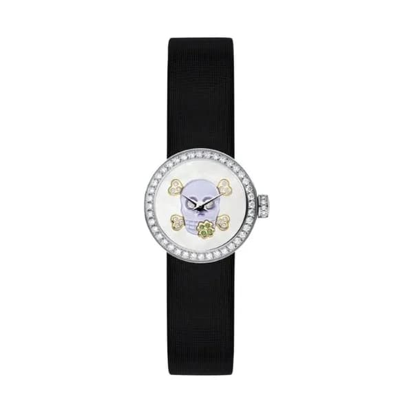 Dior Montre Mini D de Dior Tête de Mort quartz mauve cadran nacre bracelet satin 19 mm