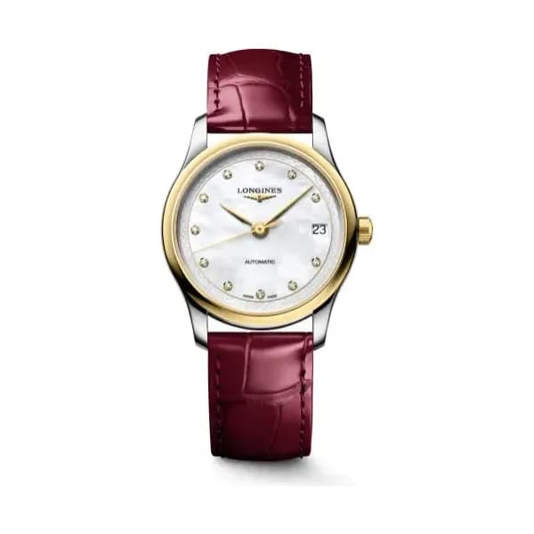 Longines Montre Longines Master Collection 34mm Automatique Cadran Nacre Bracelet Alligator Bordeaux
