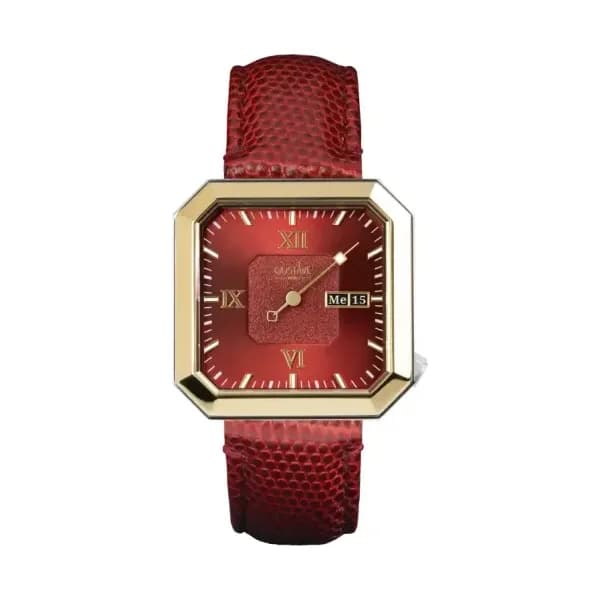 Gustave & Cie Montre Marie 12H Argent/Or et Grenat Cuir Rouge Lézard 34mm