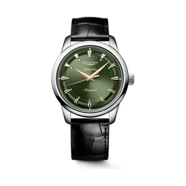 Longines Montre Longines Conquest Heritage 40mm Automatique Cadran Vert laqué poli Bracelet Alligator