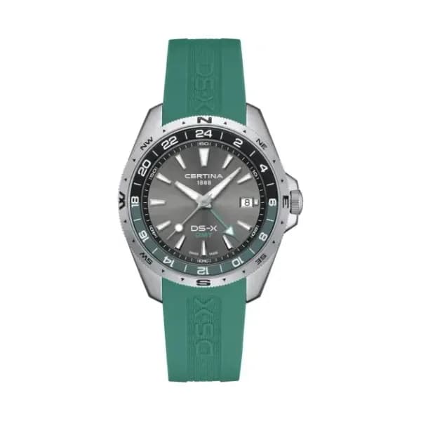 Certina Montre Certina DS-X GMT Quartz Cadran Gris Bracelet Caoutchouc Vert