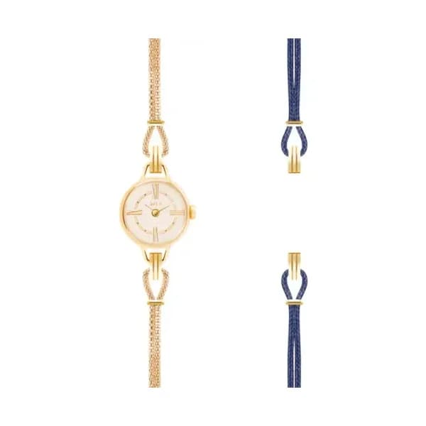 Sila Paris Montre à Bracelet Interchangeable Coloris Or Jaune & Cordon Bleu de Minuit