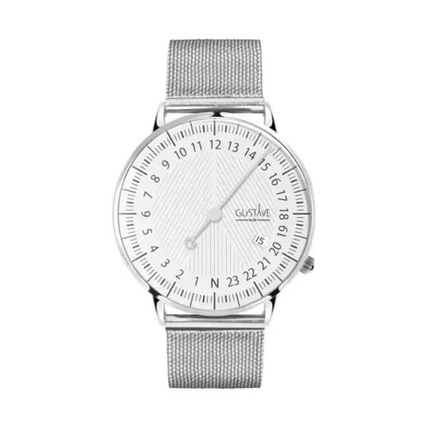 Gustave & Cie Montre 24H André Argent & Blanc Milanais Argent 40mm