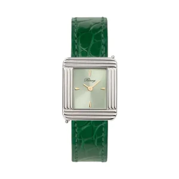 Poiray Montre Poiray Ma Première Acier Cadran Vert Bracelet Alligator Vert