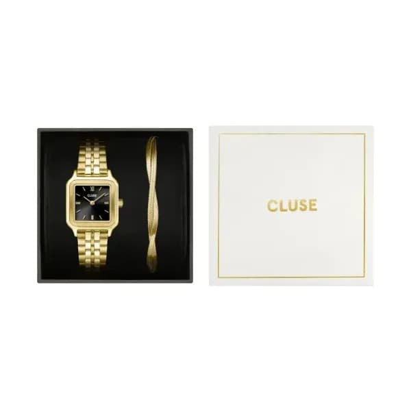 Cluse Montre Cluse Gracieuse Petite Gift Box, Black & Twisted Snake Bracelet, Gold Colour Watch Steel, Dark Cherry, Gold Colour - - CG11802