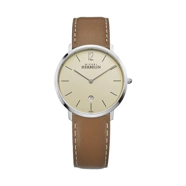 Michel Herbelin Montre Michel Herbelin City quartz cadran crème bracelet cuir gold 38,7 mm