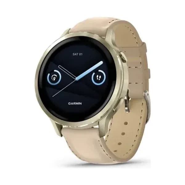 Garmin Montre Garmin Venu 4 - 41 mm Lunar Gold bracelet cuir beige + silicone ivoire