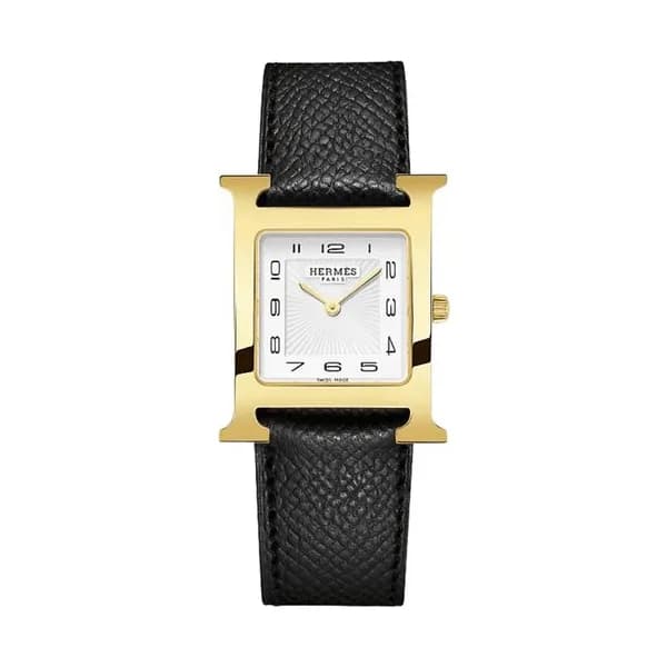 Hermès Montre HERMÈS Heure H Moyen Modèle PVD quartz cadran blanc bracelet cuir noir 30 mm