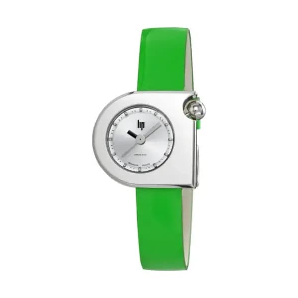 Daniel Gérard Montre LIP Mach 2000 Mini Moon Quartz Cadran Argenté Bracelet Cuir Vert