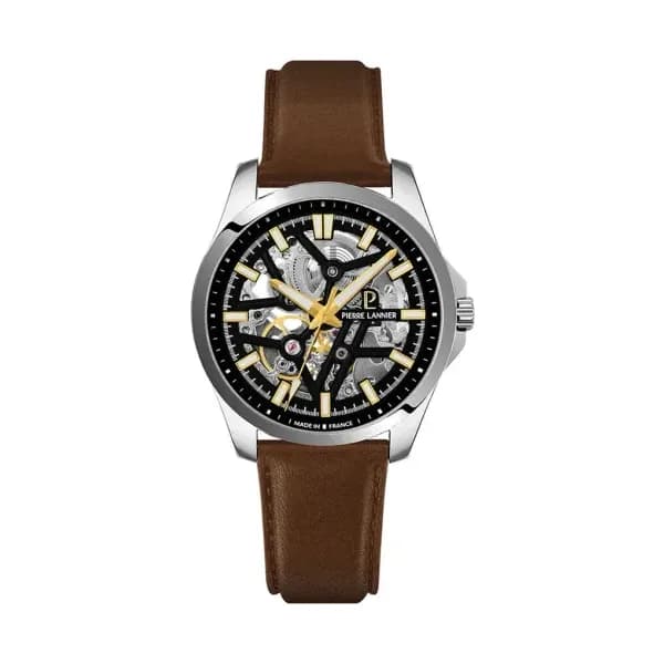 Pierre Lannier Montre Automatique Pierre Lannier Collection Skeletom en Cuir Marron
