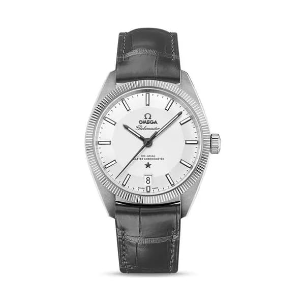 Omega Montre Omega Constellation Globemaster Co-Axial Master Chronometer cadran argent bracelet cuir 39 mm