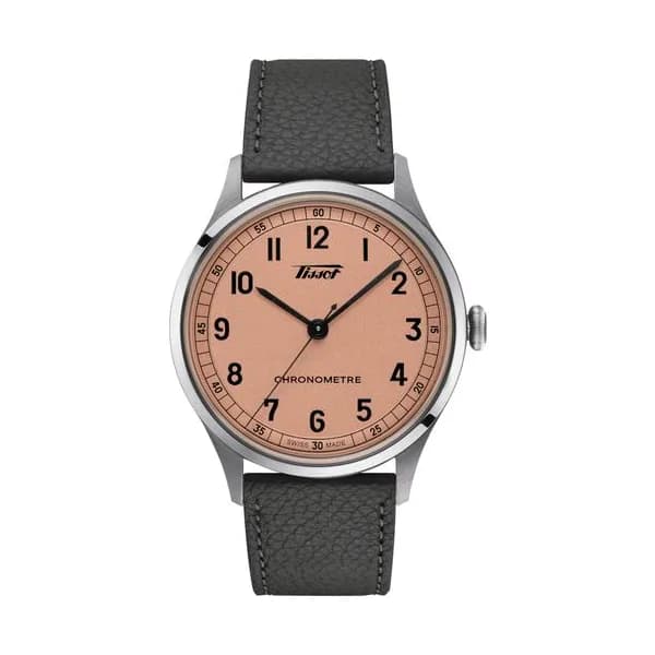 Tissot Montre Tissot Heritage COSC 1938 automatique cadran rose bracelet cuir gris 39 mm