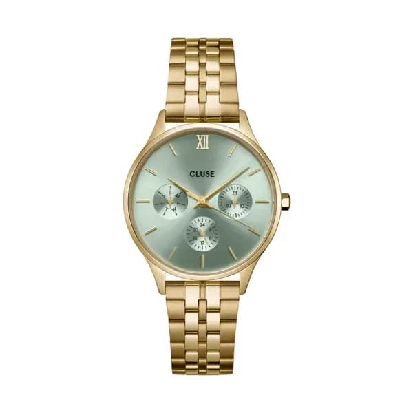 Cluse Minuit Multifunction Watch Steel, Sage Green, Gold Colour