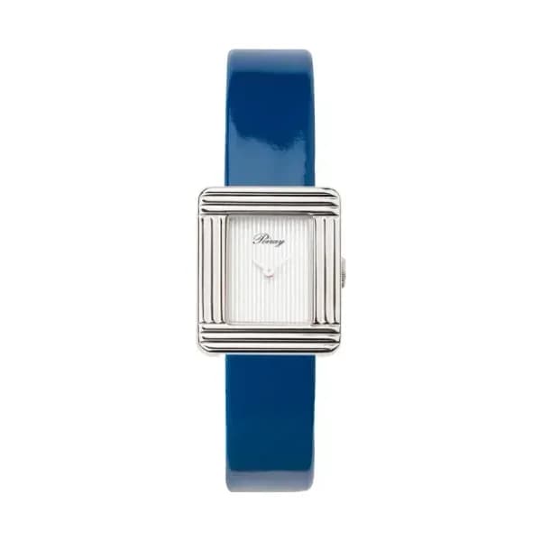 Poiray Montre Poiray Ma Première Mini Acier Cadran Ligné Bracelet Veau Vernis Bleu