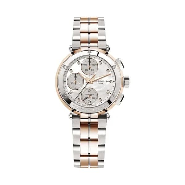 Michel Herbelin Montre Michel Herbelin Newport Chronographe quartz cadran nacre index diamants bracelet bicolore 35 mm