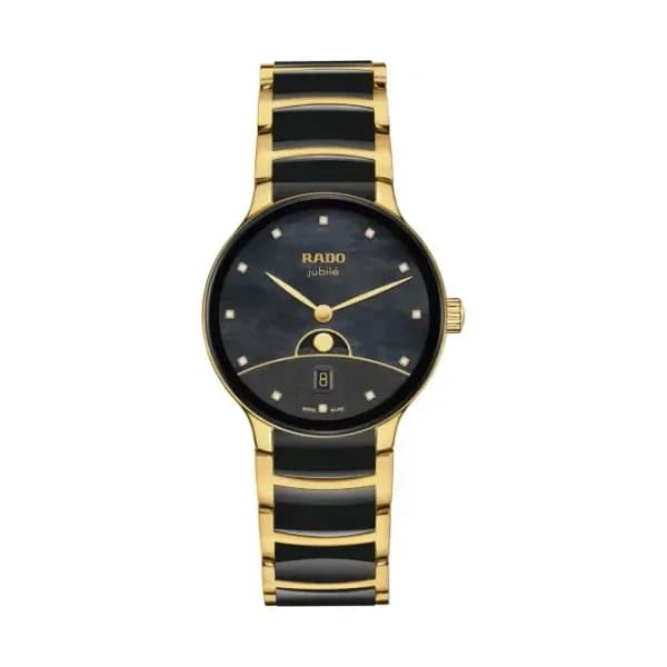 Rado Montre Rado Centrix Moonphase Quartz Cadran Noir Bracelet Noir