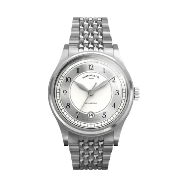 Gustave & Cie Montre 12H Charles Argent & Blanc Grain de Riz 38mm