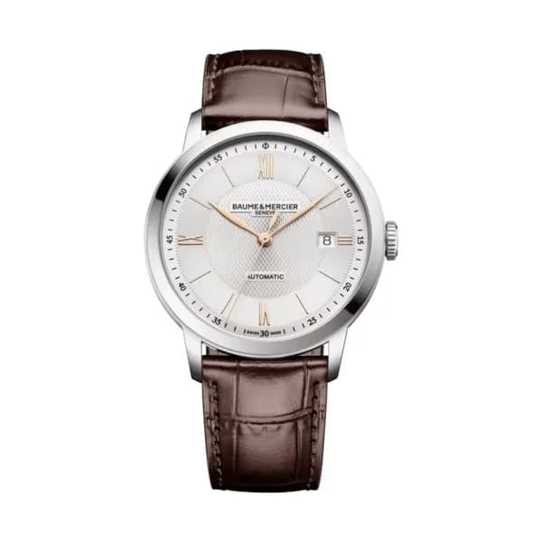 Baume & Mercier Montre Baume et Mercier Classima quartz cadran argenté bracelet cuir marron 40 mm