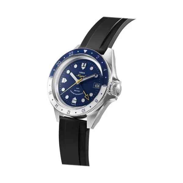 Yema Montre Yema Navygraf Marine Nationale GMT automatique cadran bleu bracelet caoutchouc noir 38,5 mm