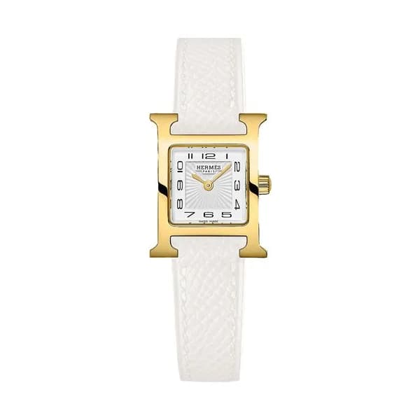 Hermès Montre HERMÈS Heure H Mini Modèle PVD quartz cadran blanc bracelet cuir blanc 21 mm