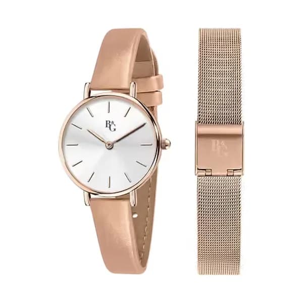 B&G Coffret B&G PREPPY Montre Femme en Polyuréthane Rose et Bracelet Interchangeable