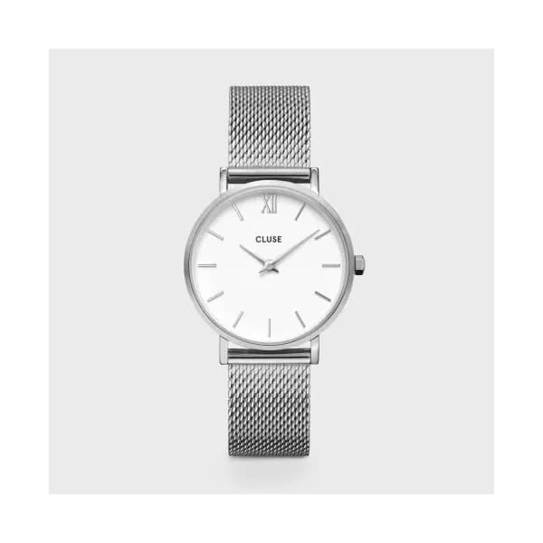 Cluse Minuit Watch Mesh, White, Silver Colour
