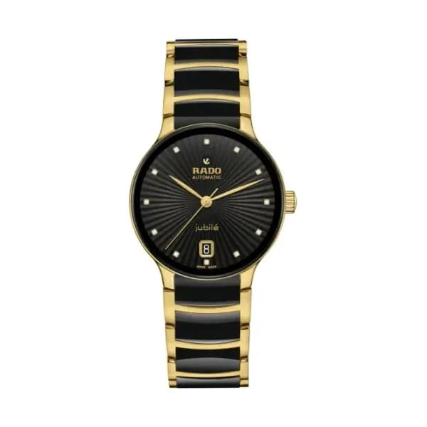 Rado Montre Rado Centrix Auto Cadran Noir Index Diamants PVD Jaune 35mm