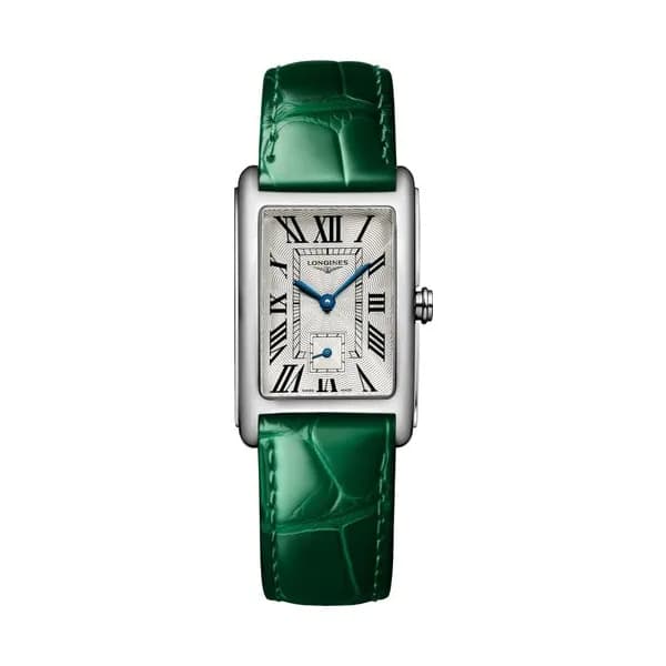 Longines Montre Longines DolceVita quartz cadran argenté bracelet cuir vert 23,30 x 37 mm