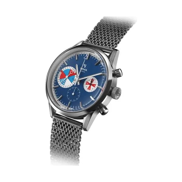 Yema Montre Yema Yachtingraf Croisière Meca-Quartz cadran bleu bracelet acier milanais 38,5 mm