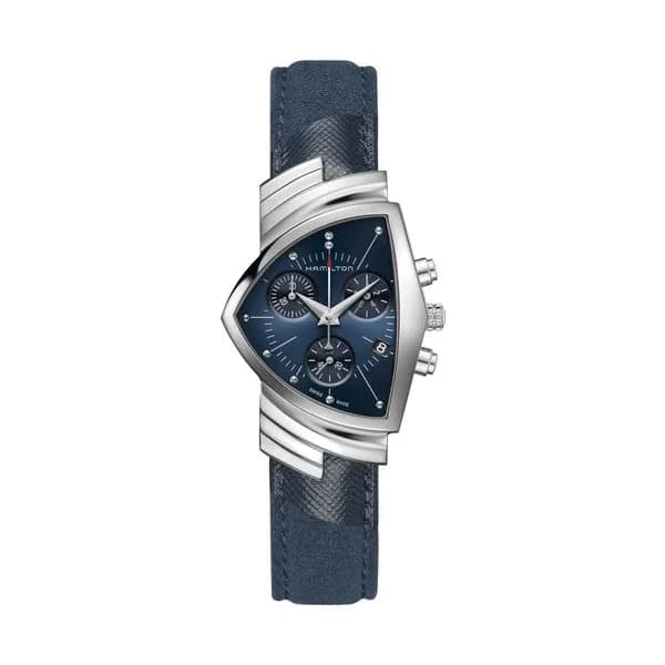 Hamilton Montre Hamilton Ventura Blue Chrono quartz cadran bleu bracelet cuir bleu 32,3 x 50,3 mm