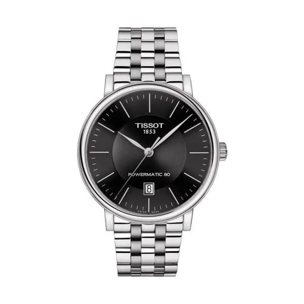 Tissot Montre Tissot T-Classic Carson Premium Powermatic 80 cadran noir bracelet acier 40 mm