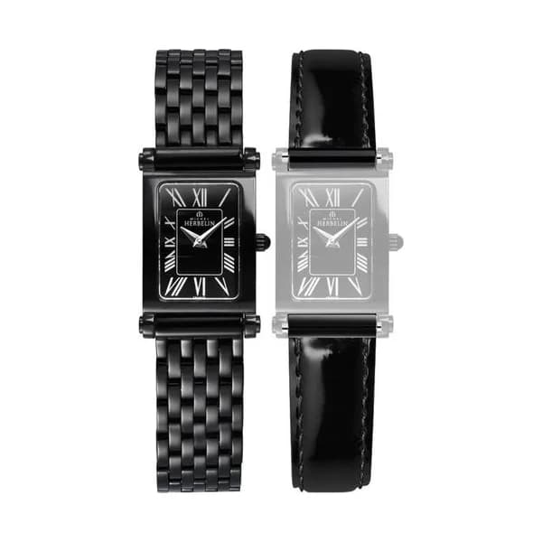 Michel Herbelin Montre Michel Herbelin Coffret Antarès quartz cadran noir bracelets acier et cuir noir