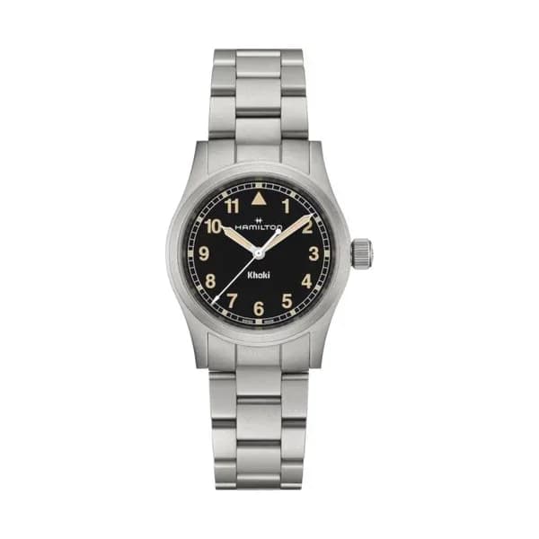 Hamilton Montre Hamilton Khaki Field quartz cadran noir bracelet acier 33 mm