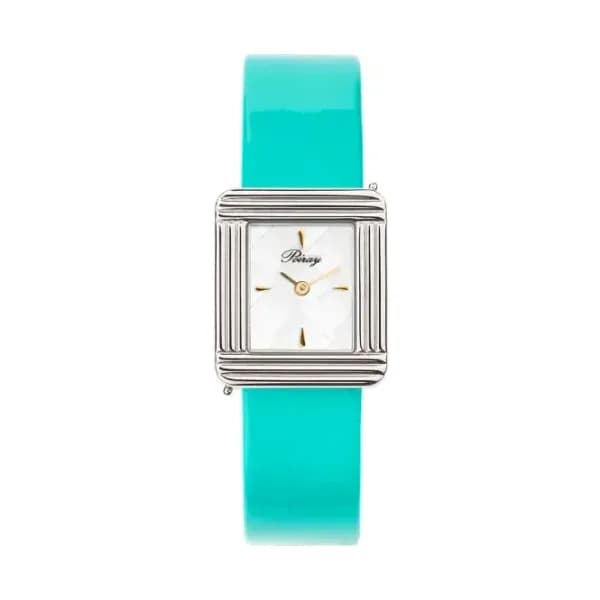 Poiray Montre Poiray Ma Première Cadran Blanc Texturé Bracelet Veau Vernis Turquoise