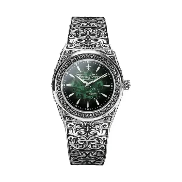 Thomas Sabo Montre Rebel at Heart Revive Automatique 42mm Acier inoxydable vert foncé Argent WA0448-201-211