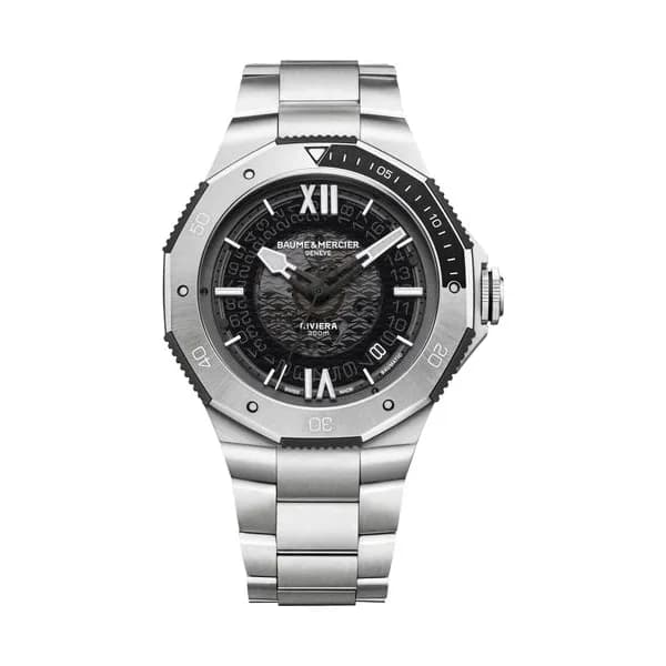 Baume & Mercier Montre Baume et Mercier Riviera automatique cadran noir bracelet acier 42 mm